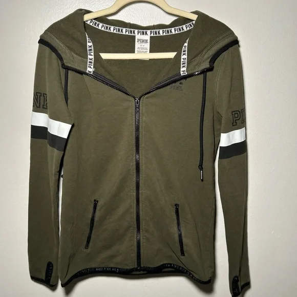 PINK Victoria's Secret Olive Green Zip-Up Hoodie - Picture 2 of 6